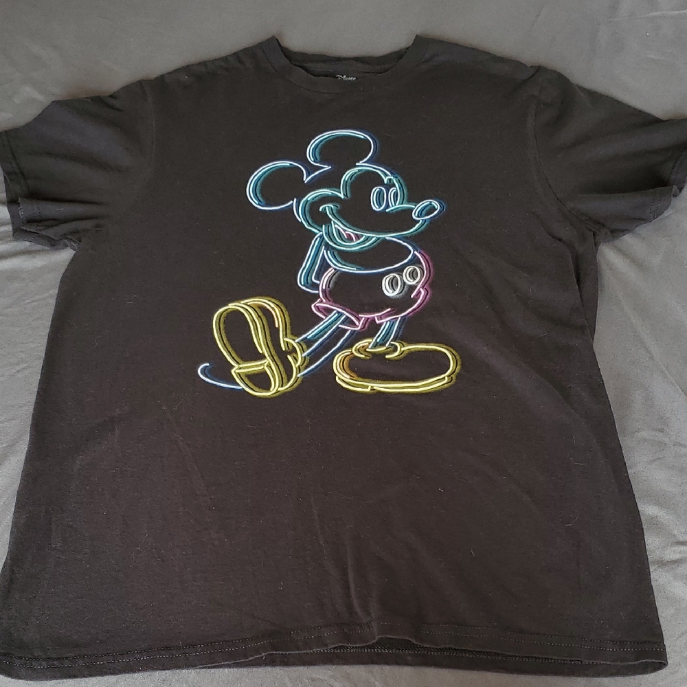 Disney Neon Outlined Mickey Mouse Graphic Short Sleeve T-Shirt Size Medium